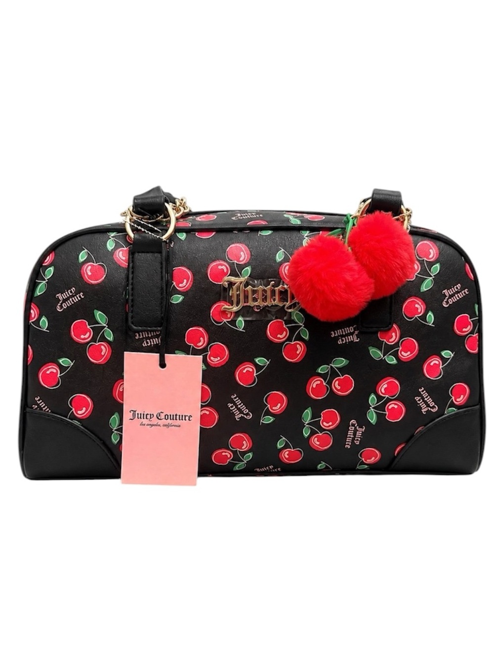 NWT Juicy Couture Cherry Girl Satchel Barrel Bag Black Red Crossbody Purse $90